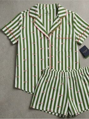 Kate spade Green Striped Dragonfly Pijamas Size small NWT